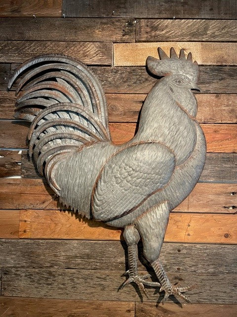 ROOSTER W/ LAYERED TAIL GALVANIZED WALL DECOR 158741 STORE ITEMS Plant Detectives   